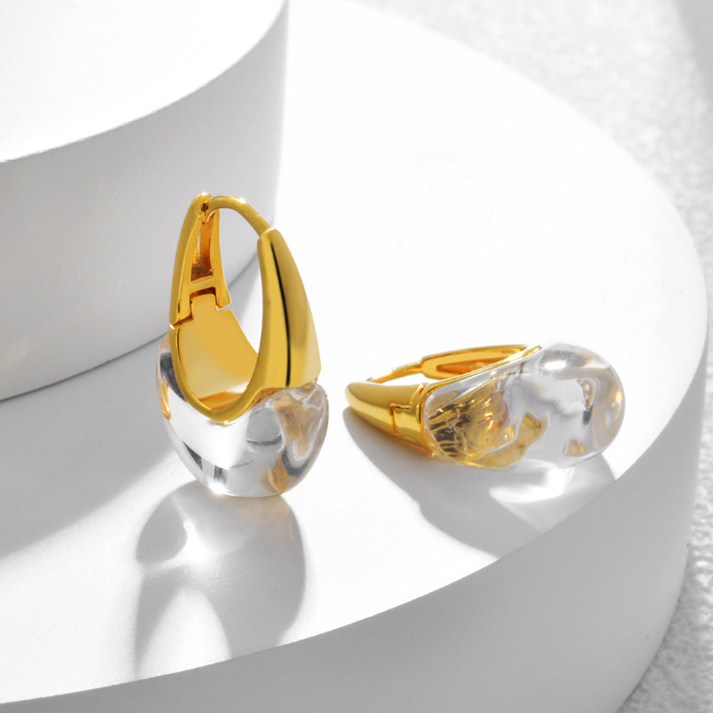 Elegant Gold Clear Crystal Huggie Earrings JLT13874