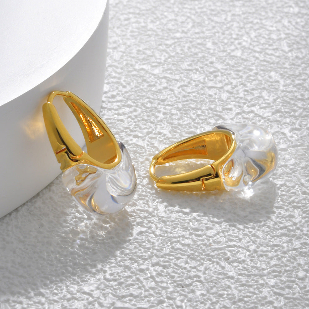 Elegant Gold Clear Crystal Huggie Earrings JLT13874