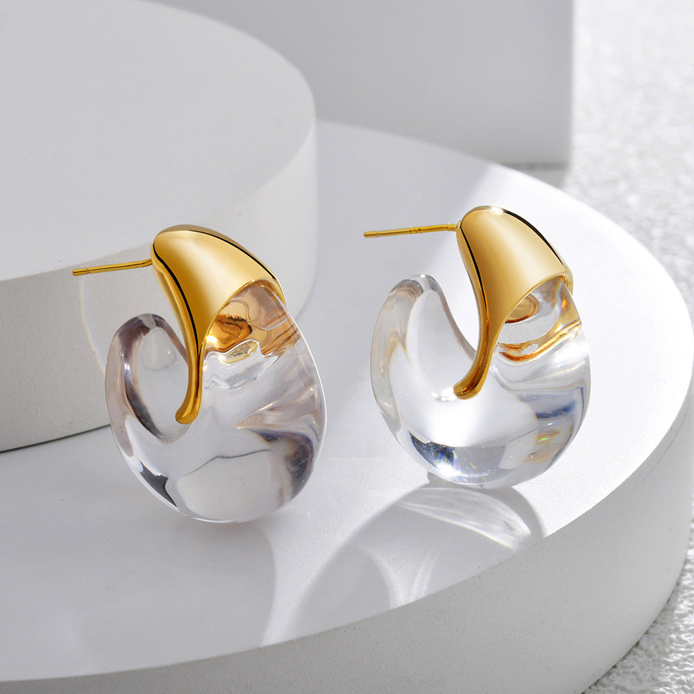 Minimalist Gold Clear Resin Stud Earrings JLT13875