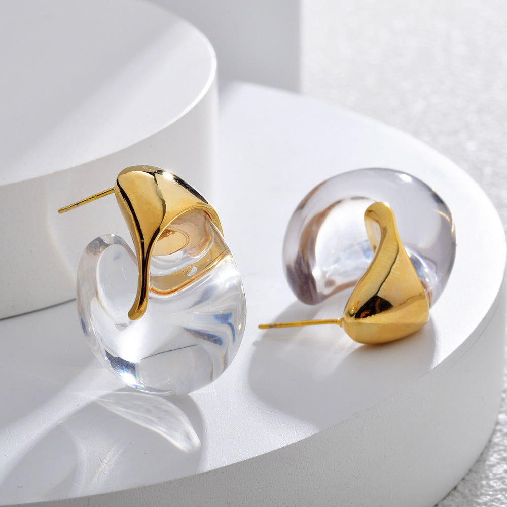 Minimalist Gold Clear Resin Stud Earrings JLT13875