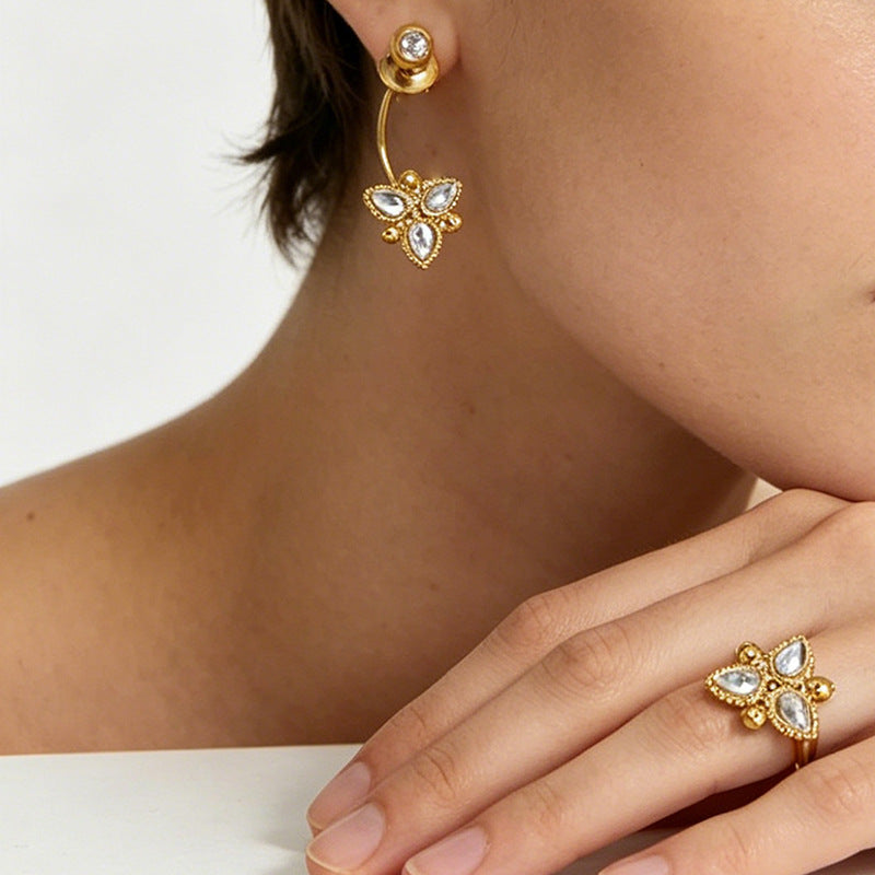 Modern Floral Crystal Gold Earrings JLT13876