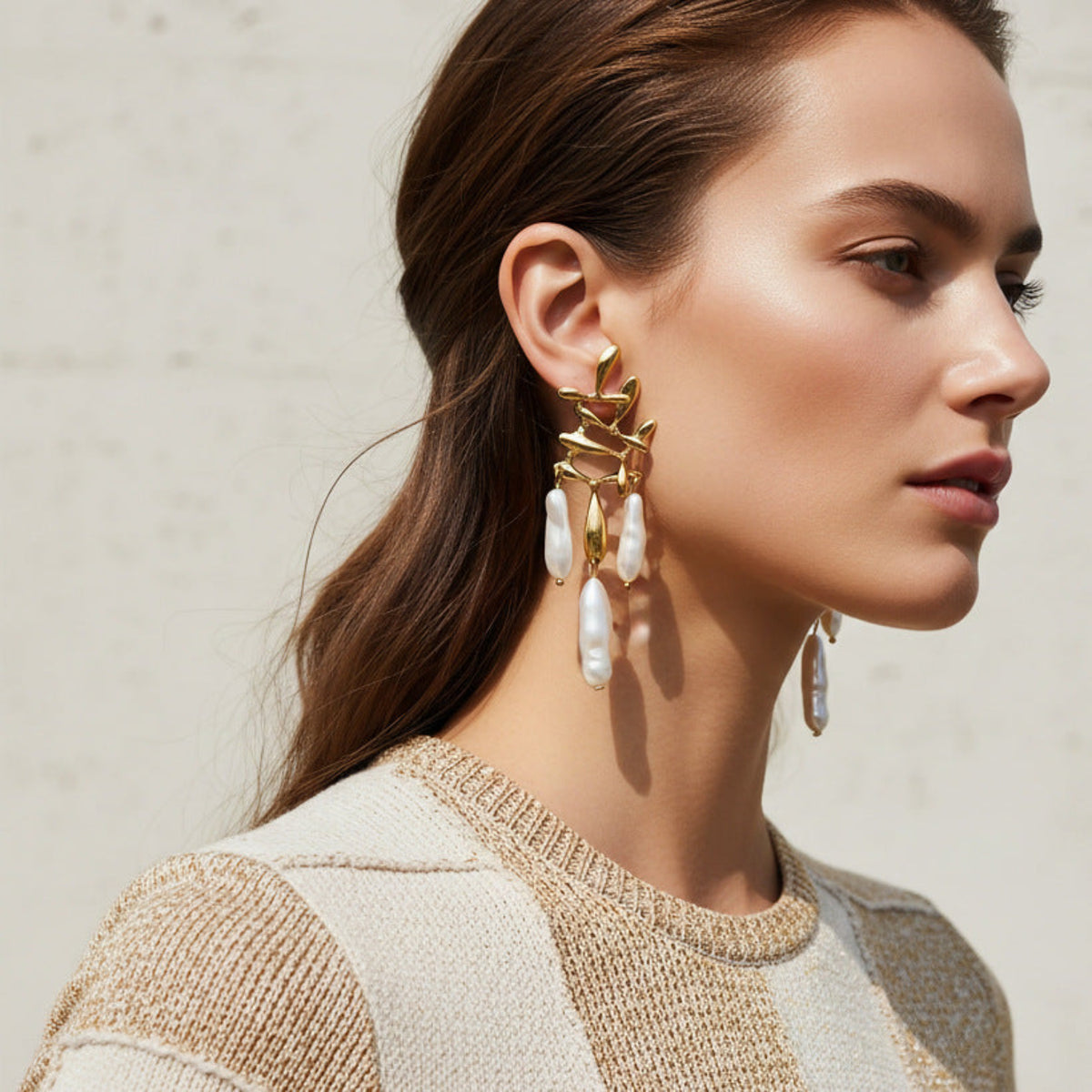 Gold Elegant Drop Pearl Earrings JLT13888