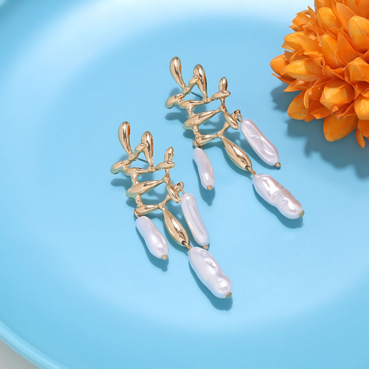 Gold Elegant Drop Pearl Earrings JLT13888