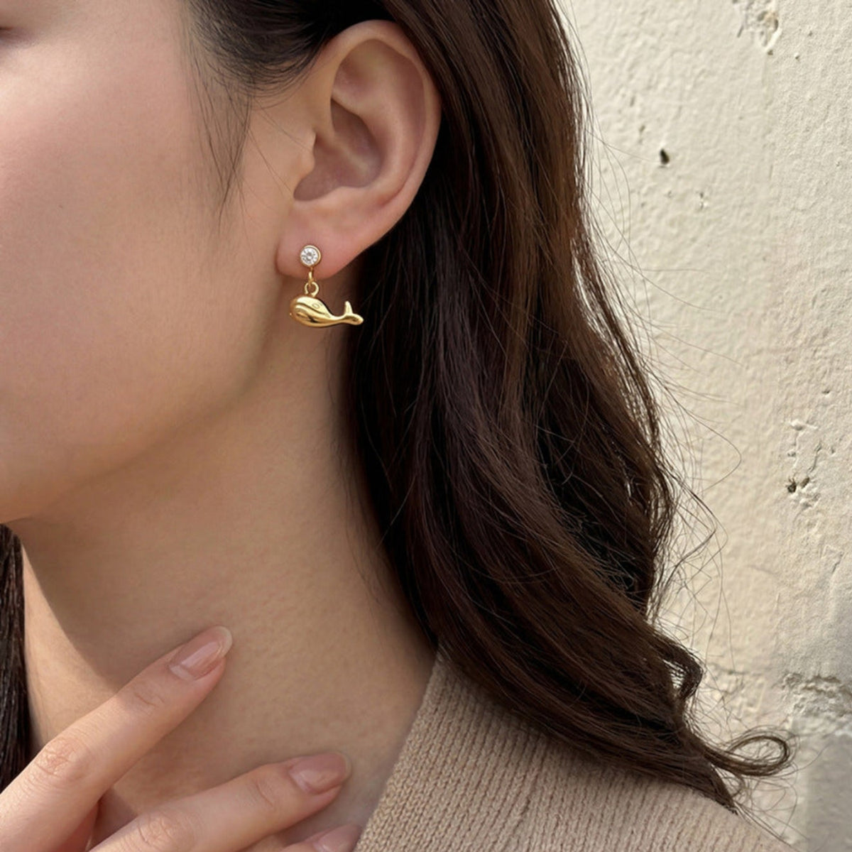 Gold Cute Whale Drop Earrings JLT13890