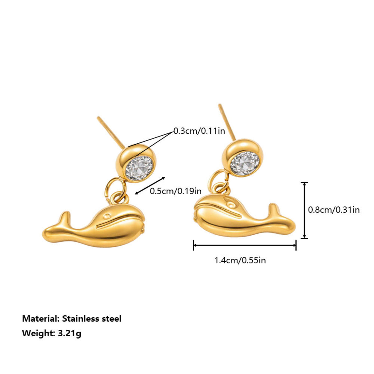 Gold Cute Whale Drop Earrings JLT13890
