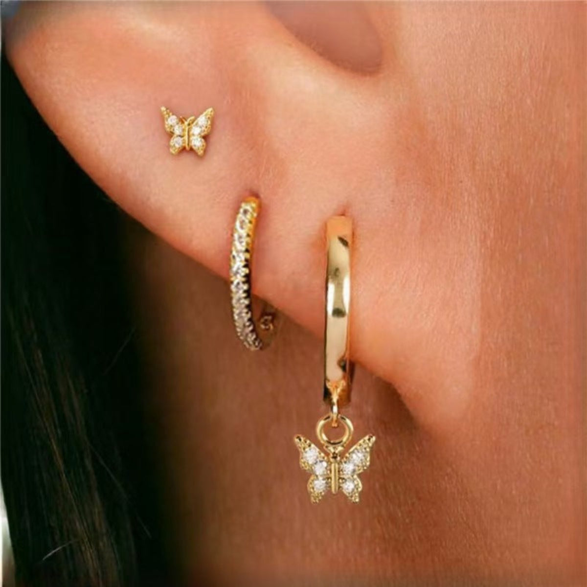 Gold Elegant Butterfly Hoop Earrings JLT13894