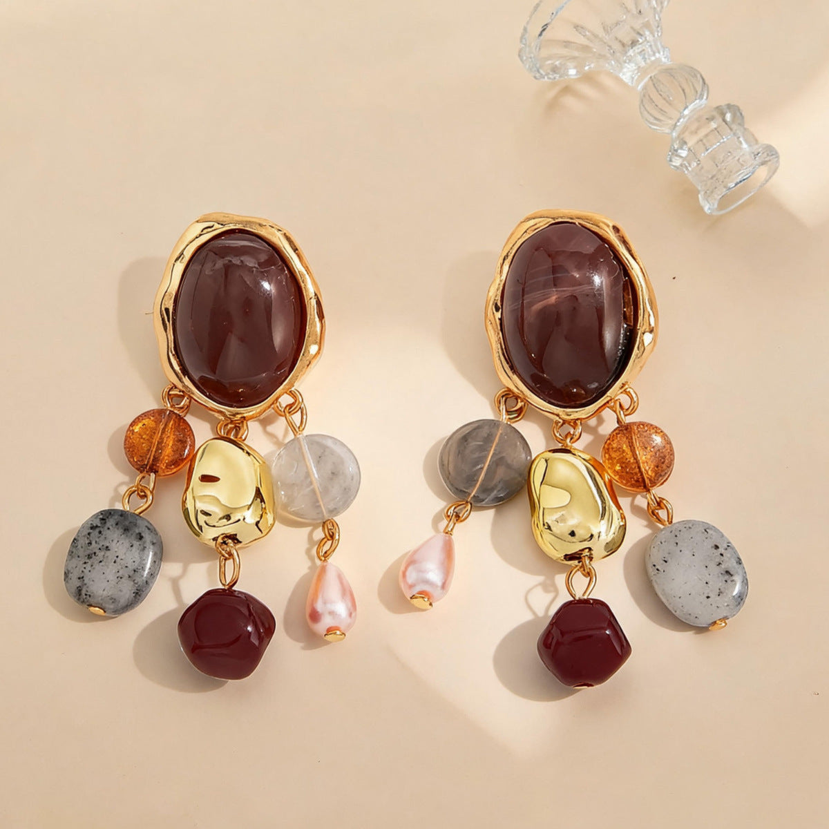Brown Vintage Oval Drop Earrings JLT13896