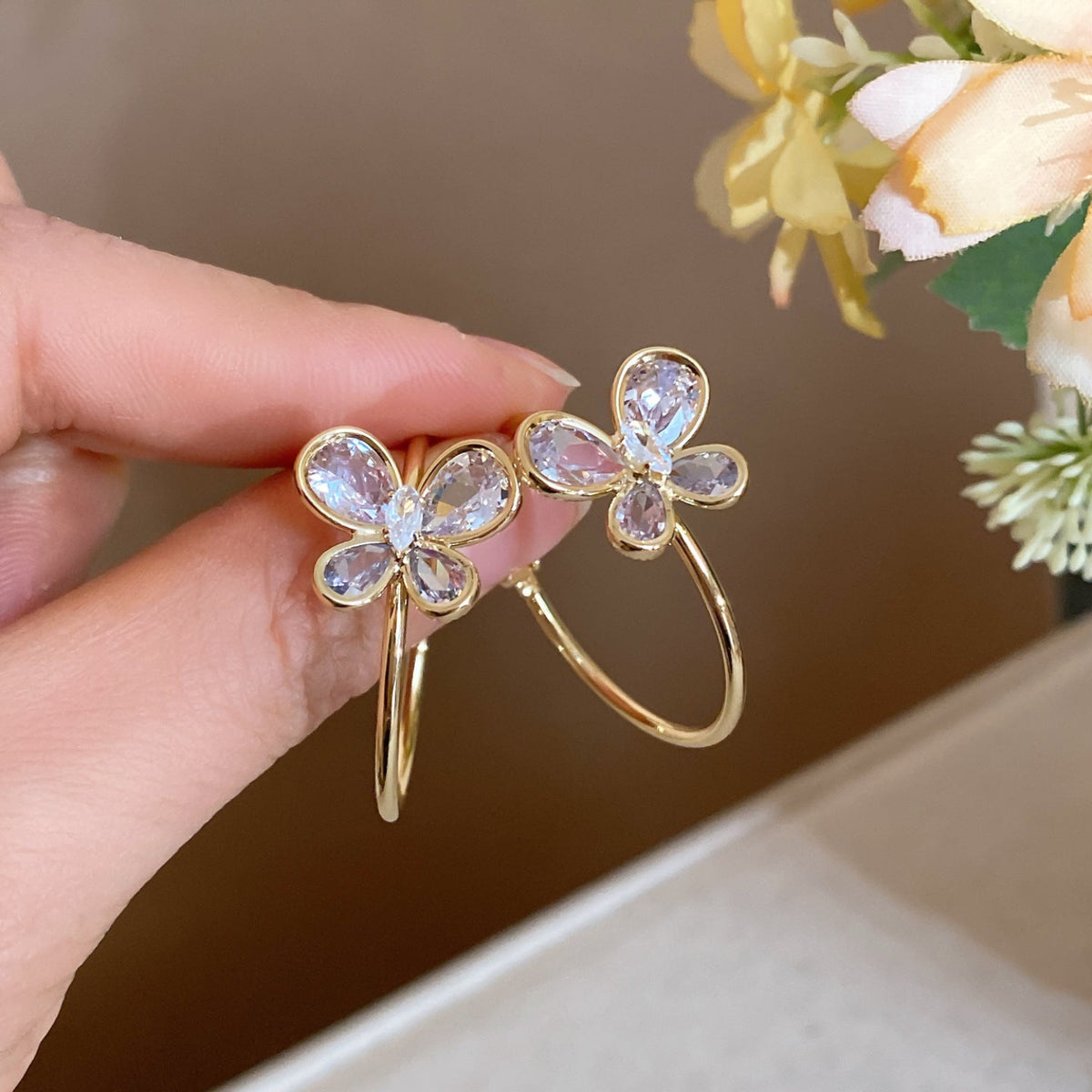 Gold Elegant Butterfly Hoop Earrings JLT13899