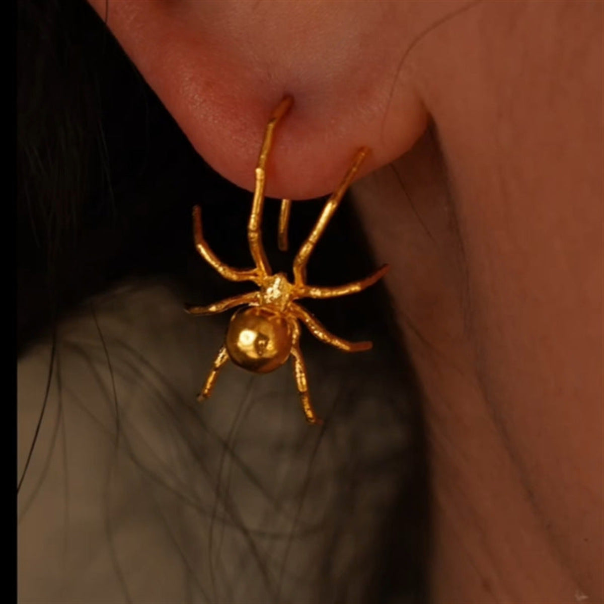 Gold Spider Round Gothic Earrings JLT13909