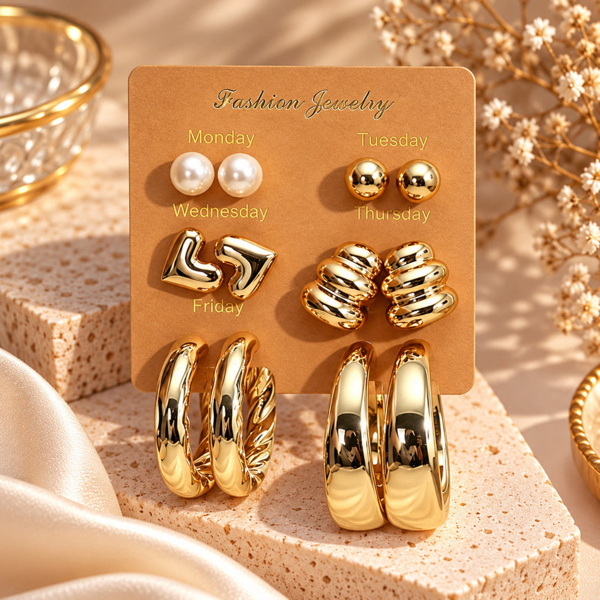 Golden Luxe Edit Earrings JLT14010 (Pack of 6 Pairs)