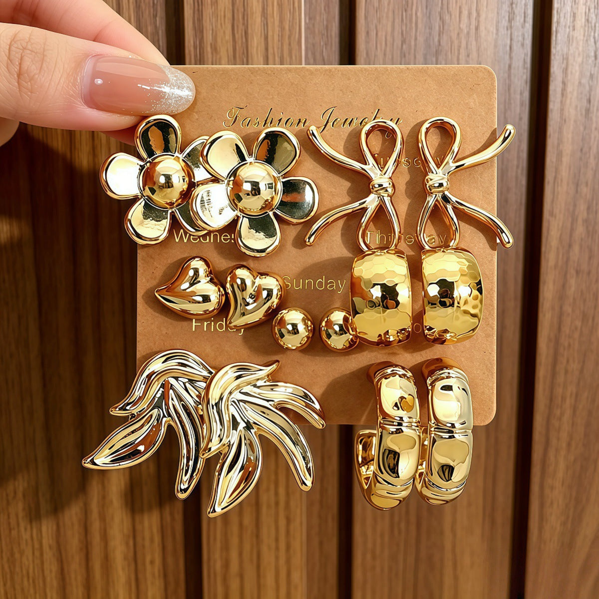 Golden Style Notes Earrings JLT14018 (Pack of 7 Pairs)