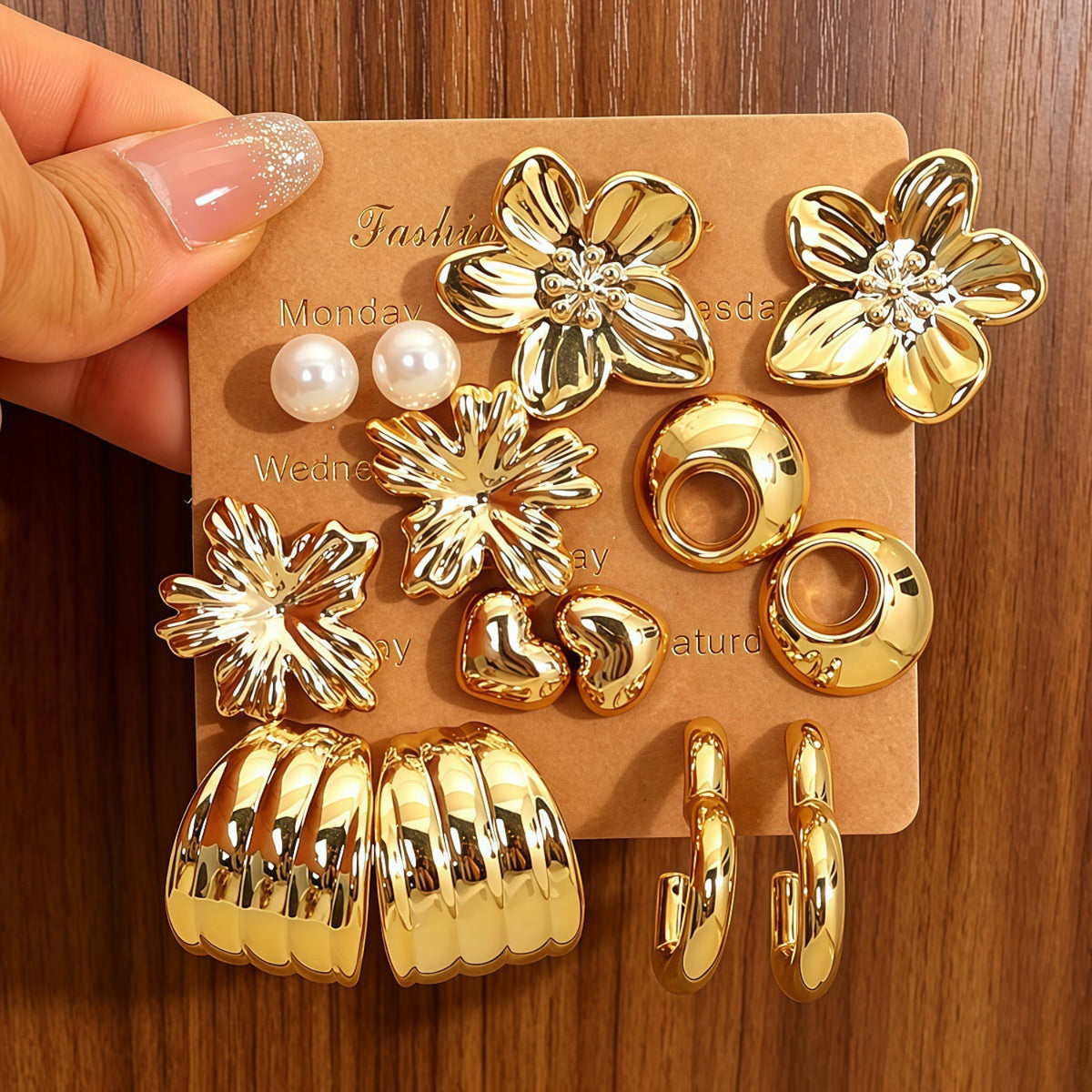 Golden It-Girl Edit Earrings JLT14021 (Pack of 7 Pairs)