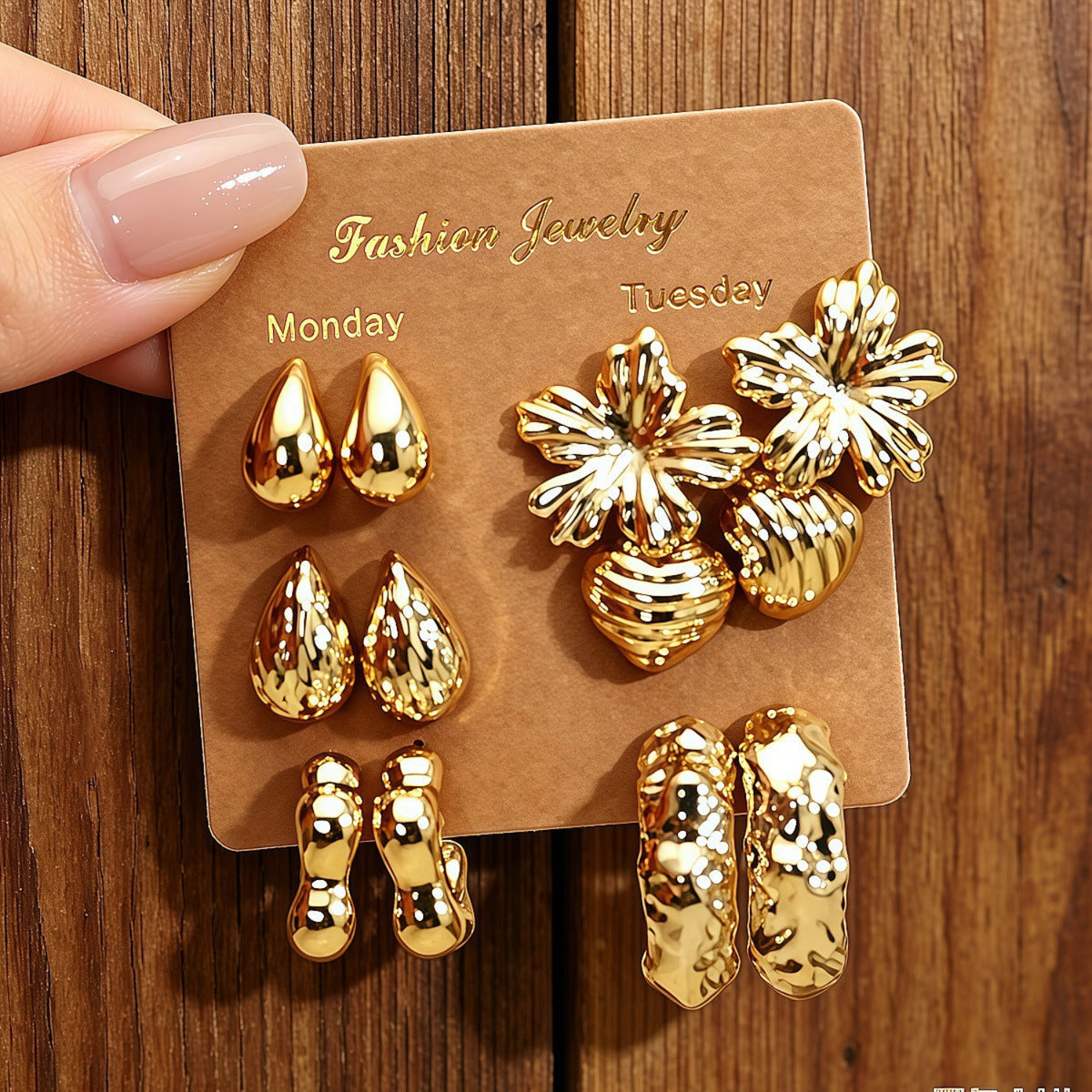 Golden Statement Edit Earrings JLT14025 (Pack of 6 Pairs)