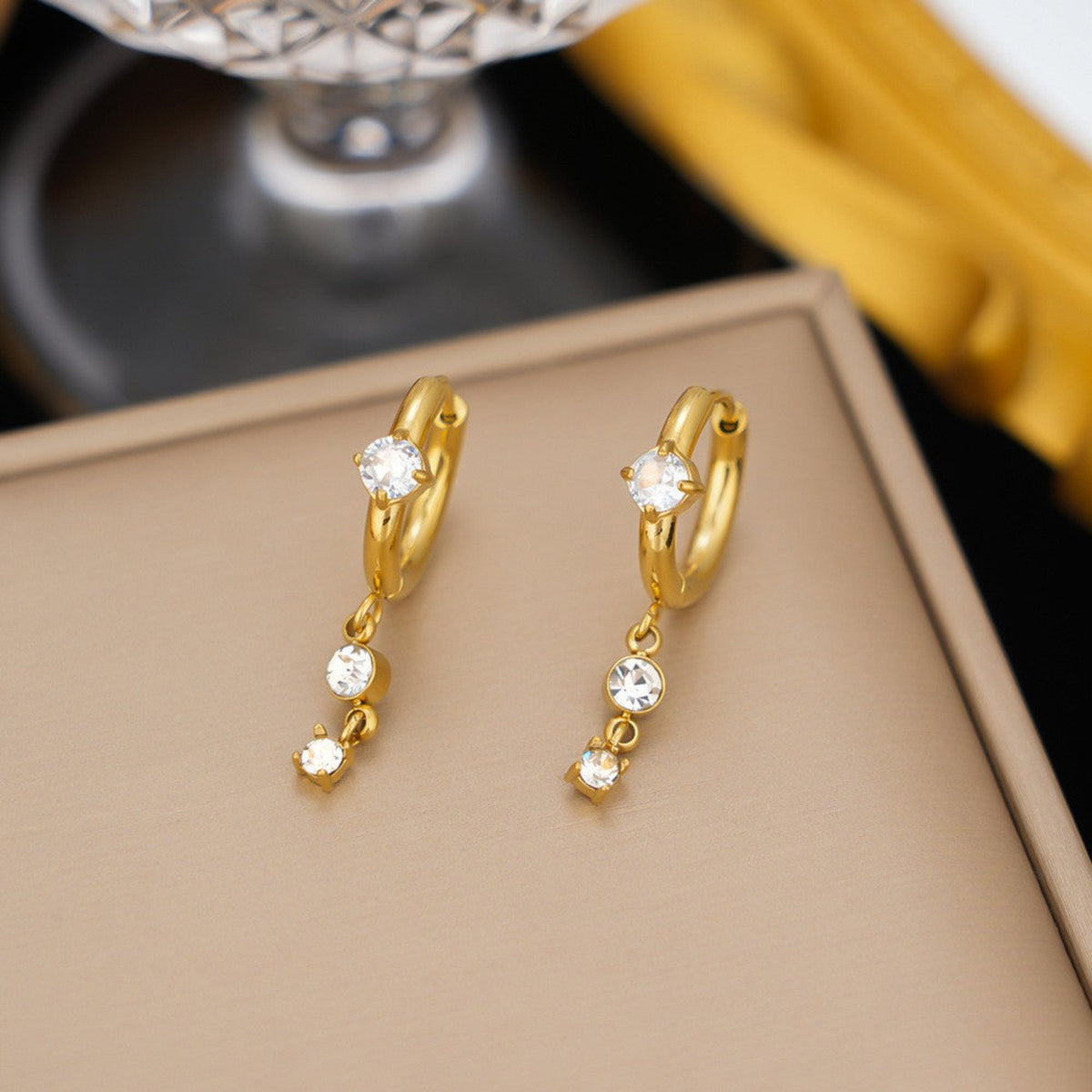 Golden Crystal Cascade Huggie Earrings JLT14033