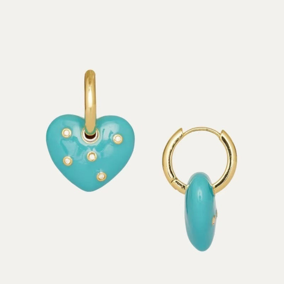 Aqua Heart Charm Huggie Earrings JLT14036