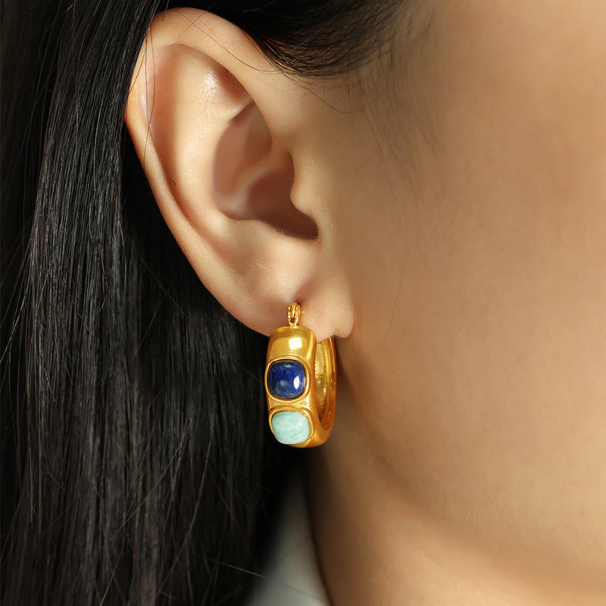 Golden Azure Stone Statement Hoops JLT14037