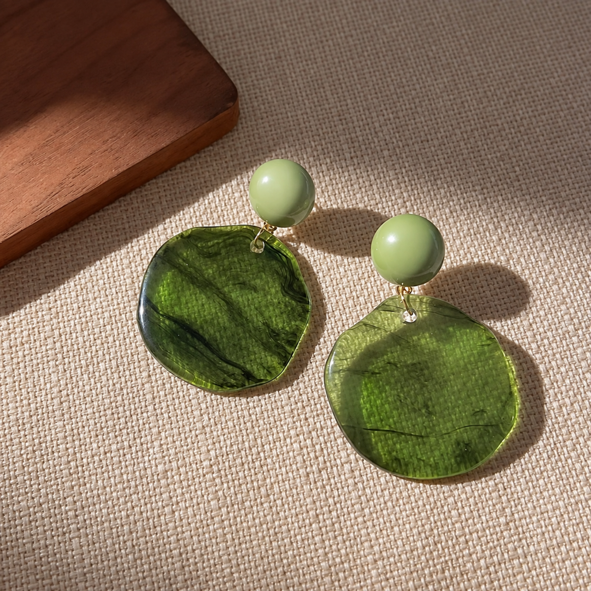 Green Marble Disc Drop Earrings JLT14039