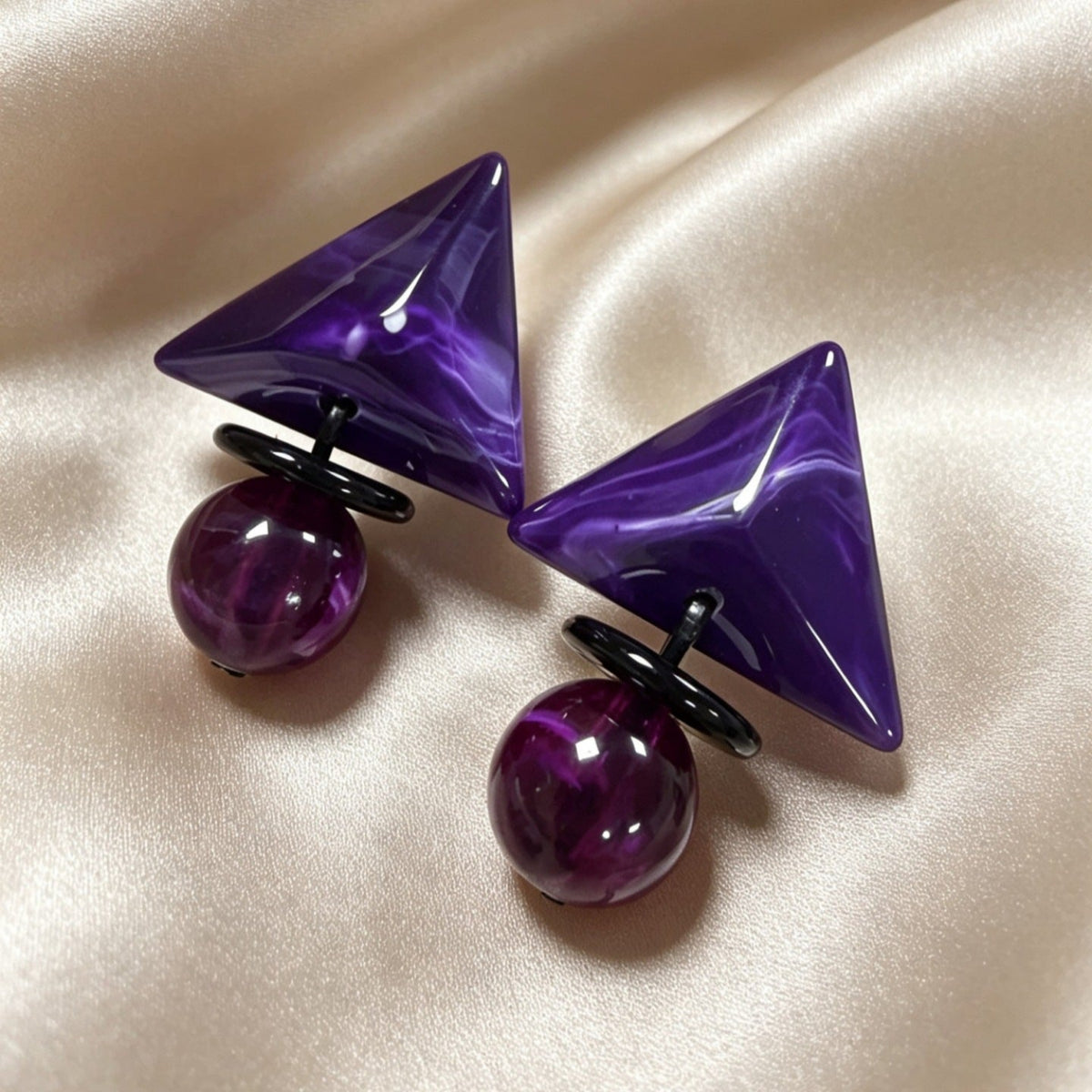 Glossy Purple Geometric Drop Earrings JLT14040