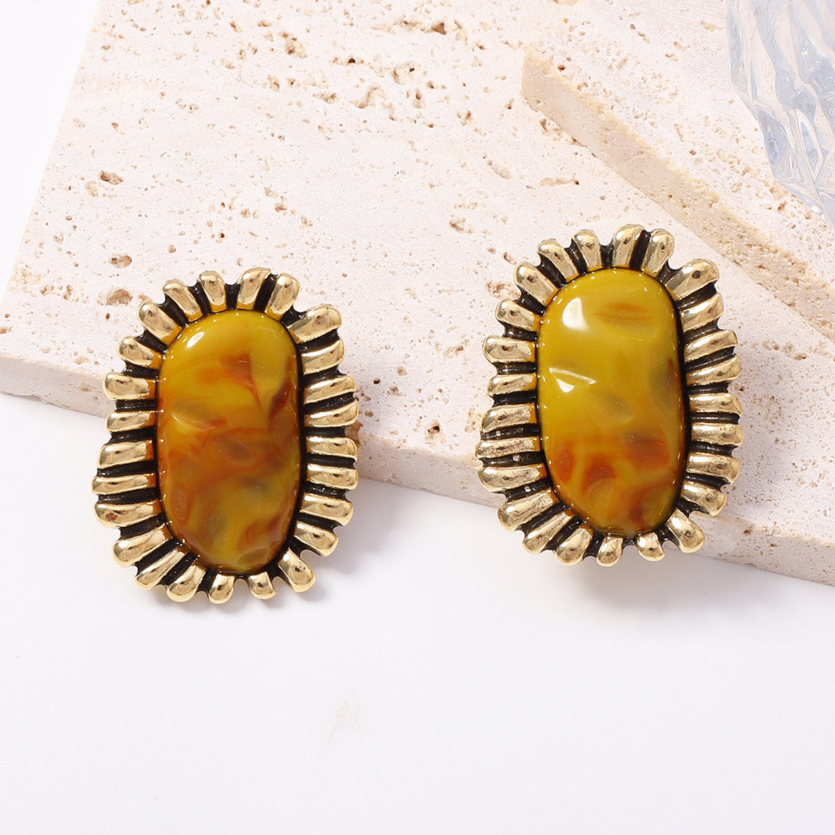 Golden Amber Oval Statement Earrings JLT14045