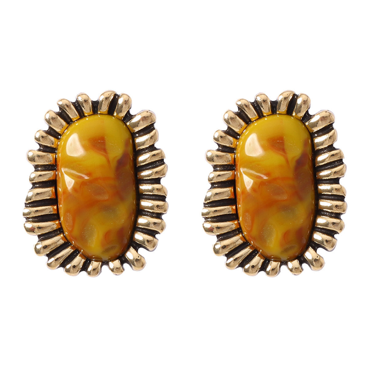Golden Amber Oval Statement Earrings JLT14045