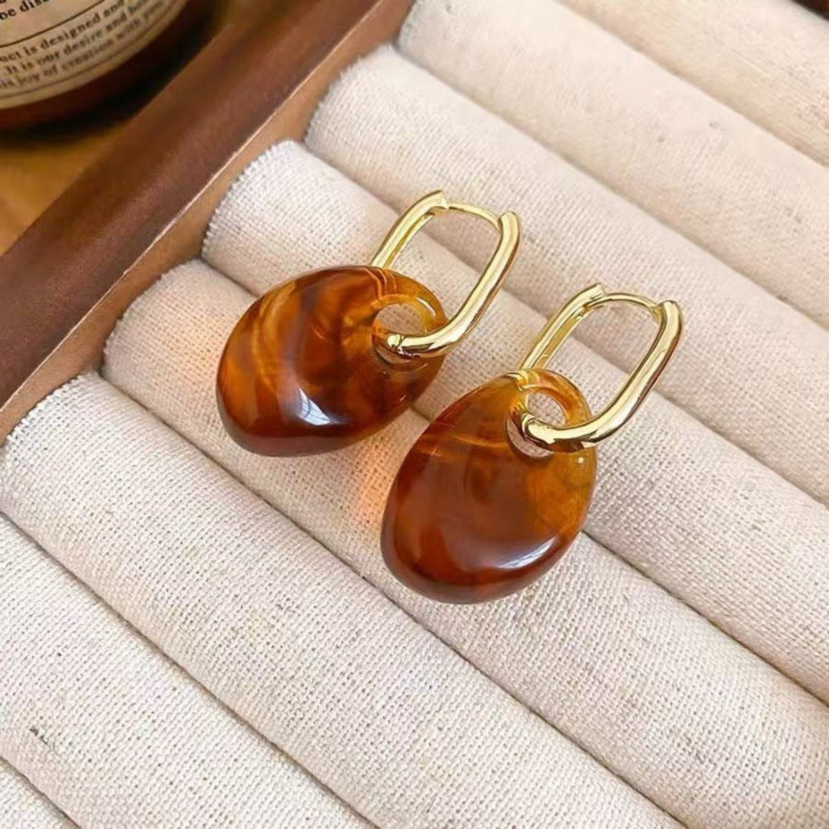 Golden Amber Oval Hoop Earrings JLT14047
