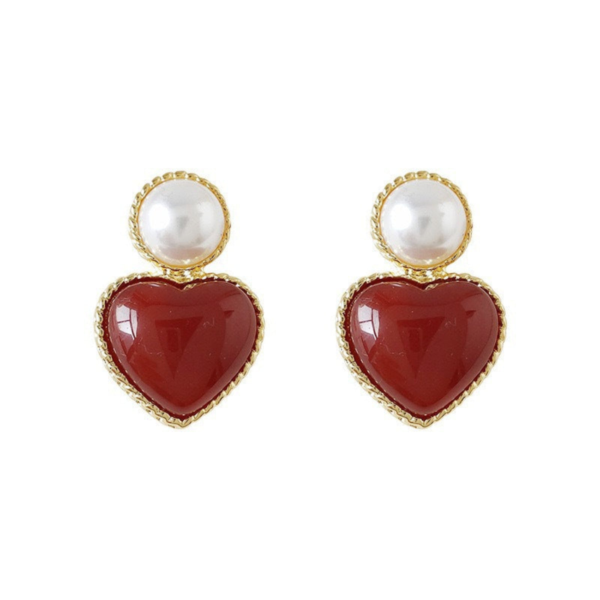Golden Red Heart Pearl Earrings JLT14048