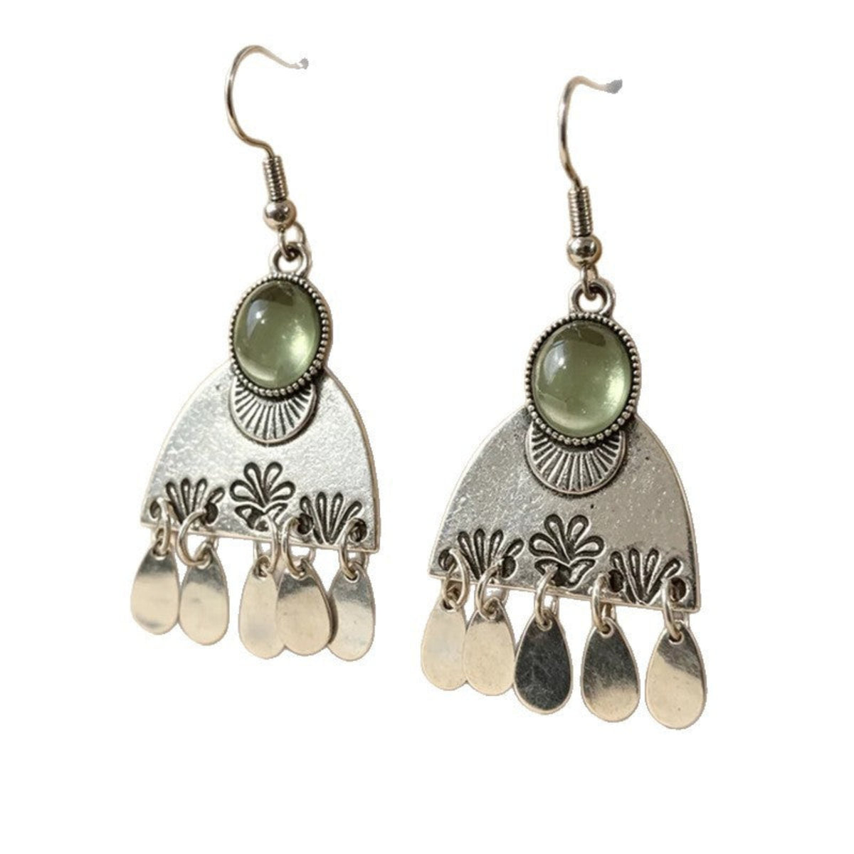 Antique Silver Jhumka Earrings with Green Beads JLT14051