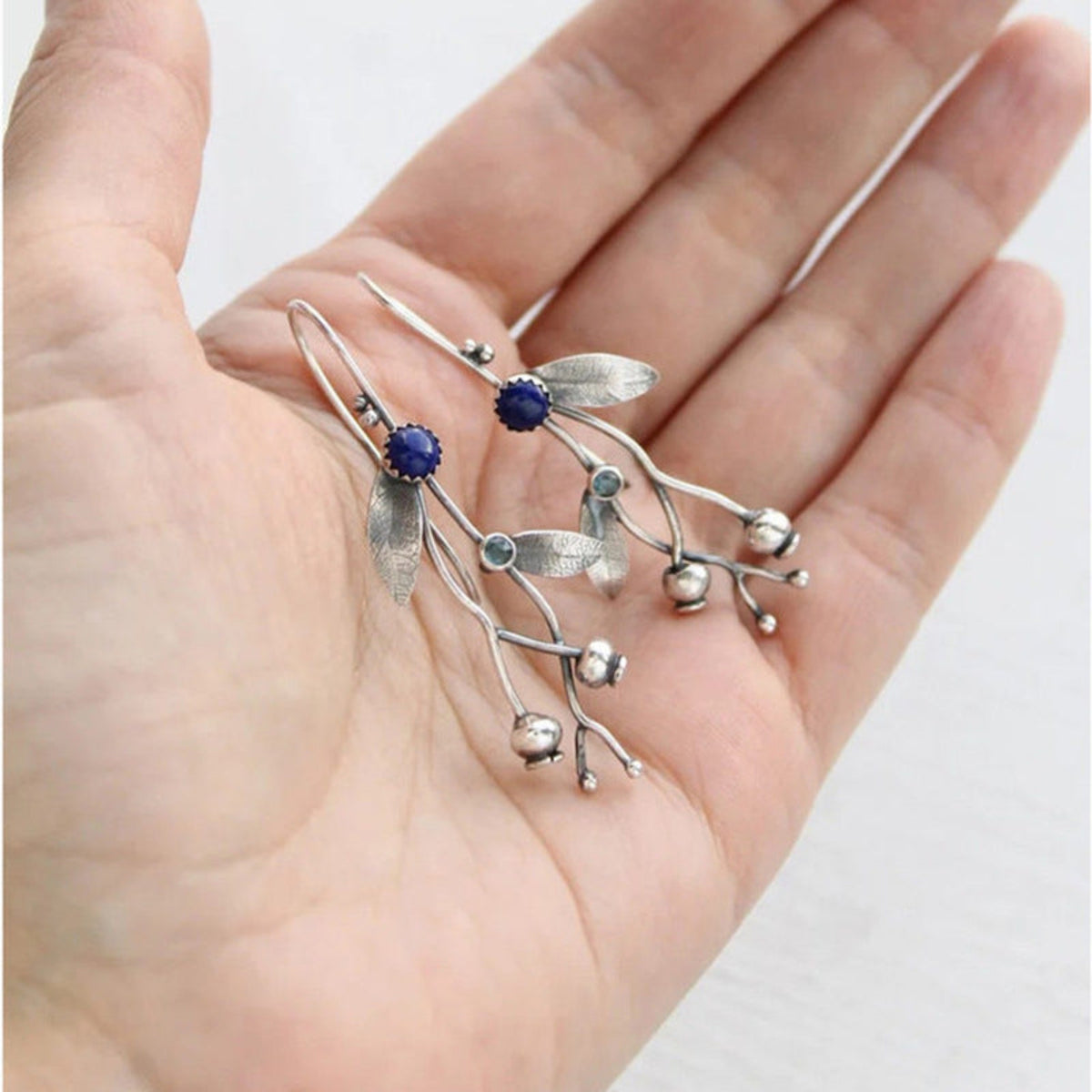 Purple Stone Silver Feather Drop Earrings JLT14070
