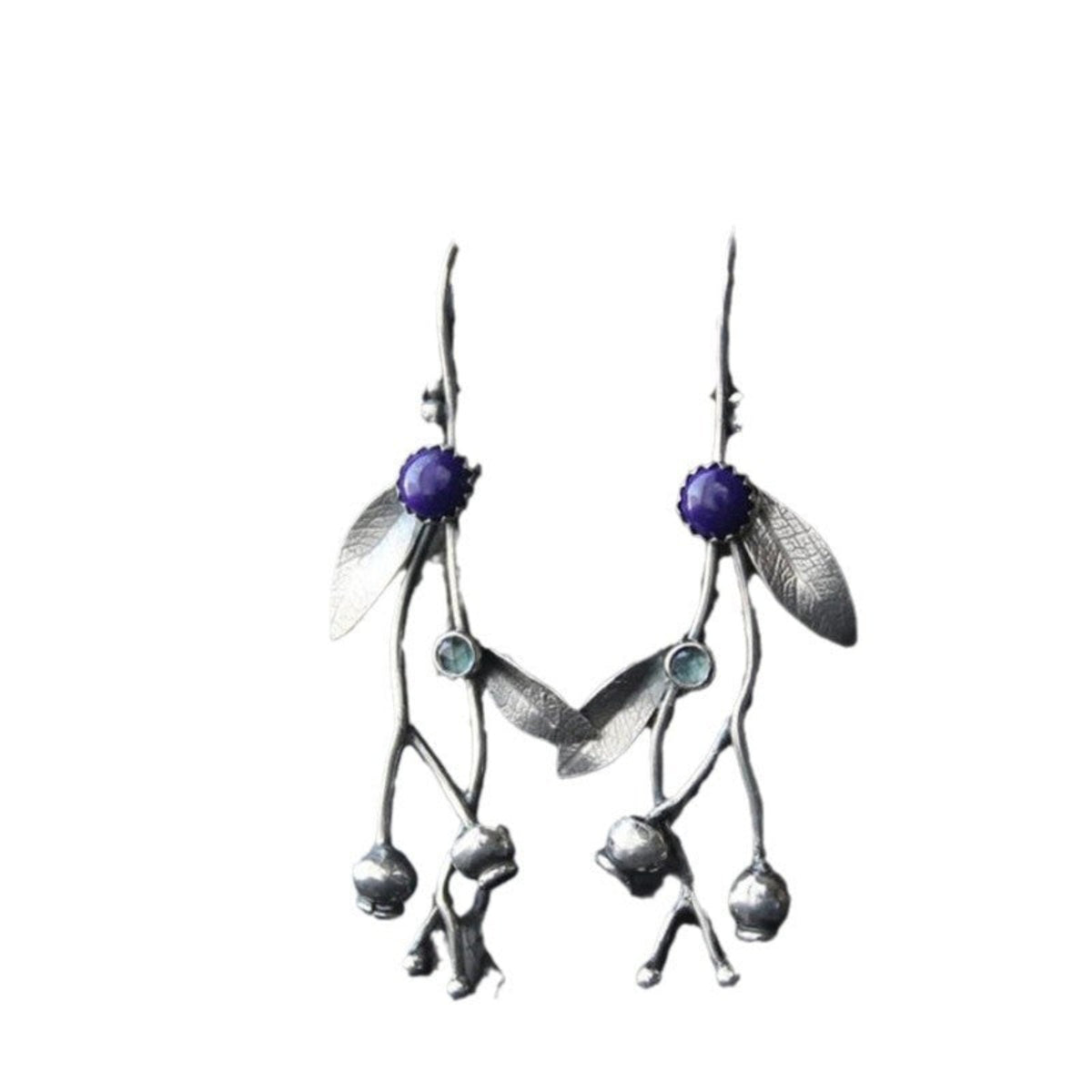 Purple Stone Silver Feather Drop Earrings JLT14070