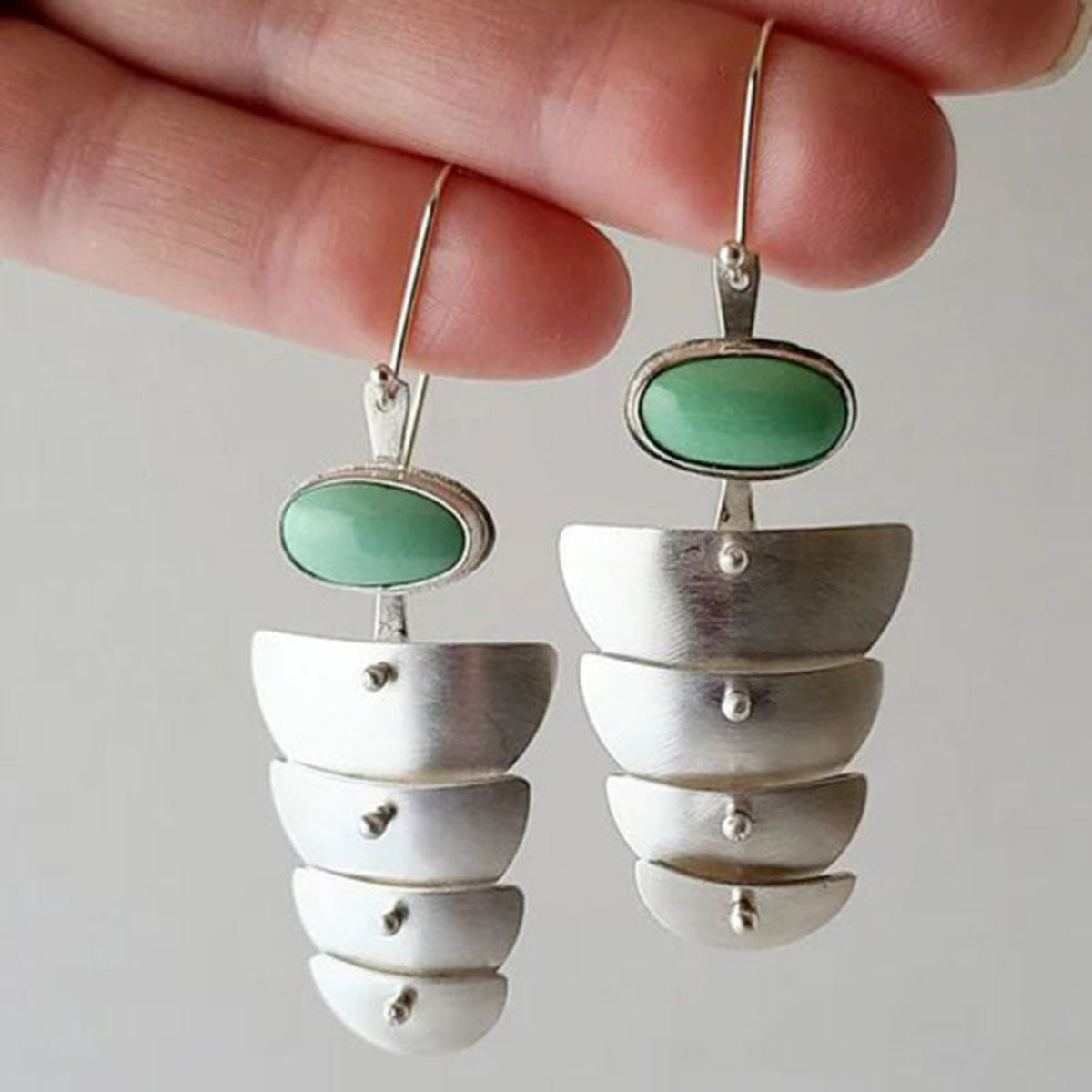 Mint Stone Layered Silver Drop Earrings JLT14076