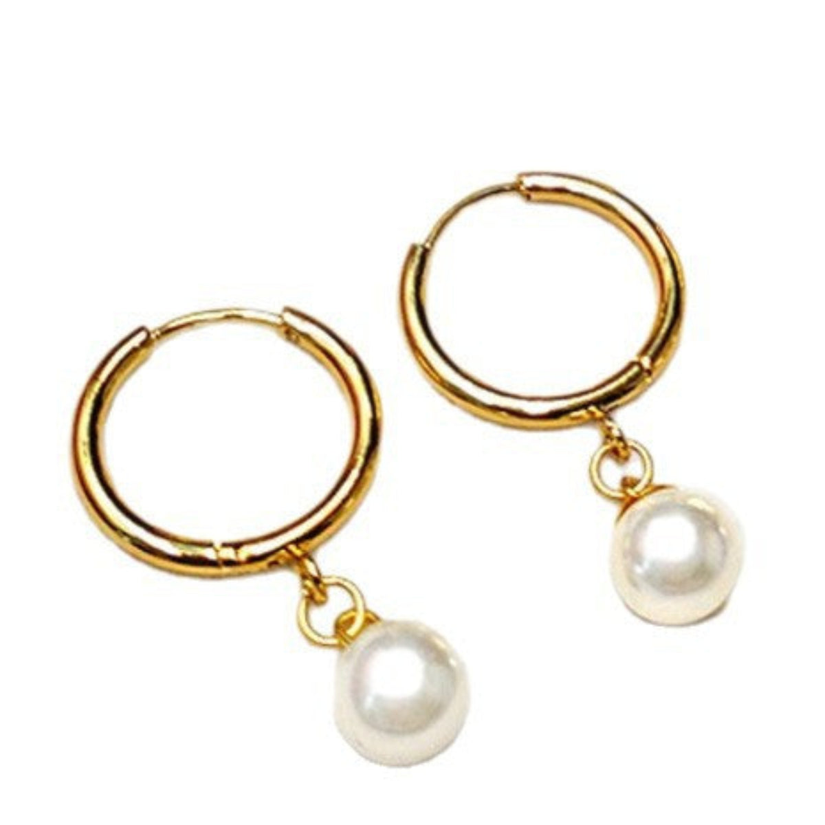 Gold-Tone Mini Hoop Earrings with Pearl Drops JLT14084