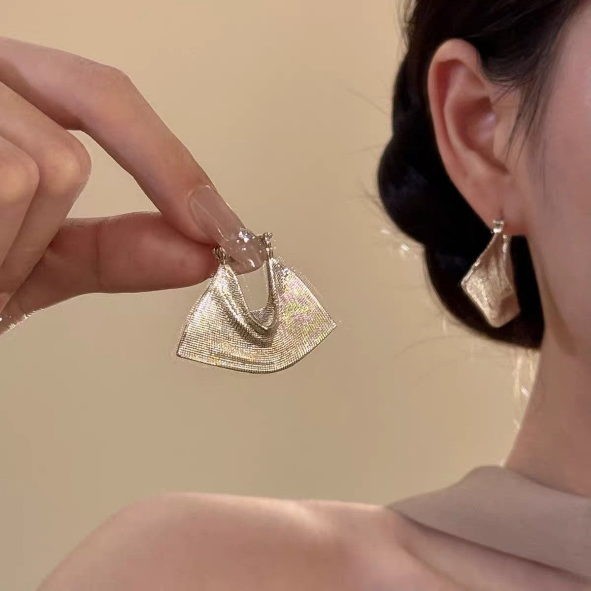 Textured Golden Triangle Drop Earrings JLT14088