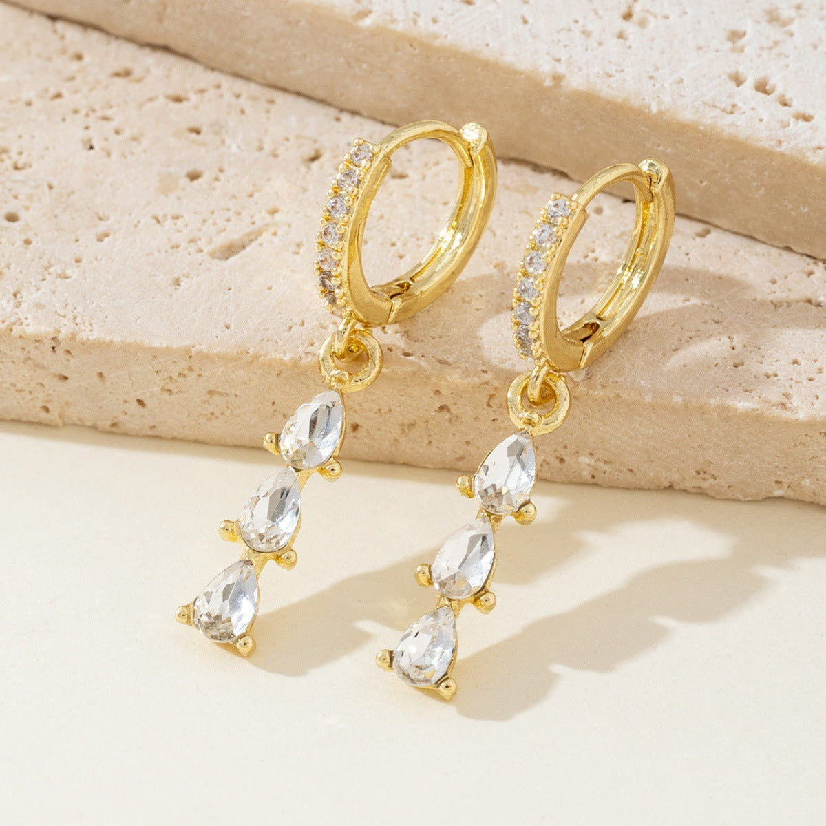 Crystal Drop Oval Gold Hoop Earrings JLT14091