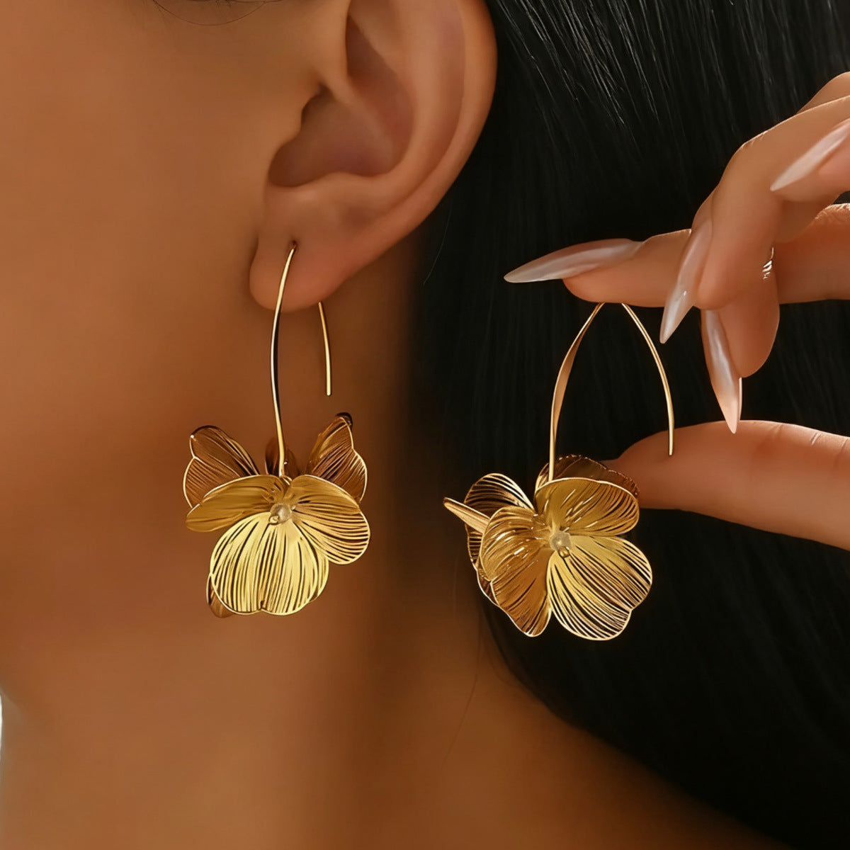 Golden Botanical Flower Drop Earrings JLT14095