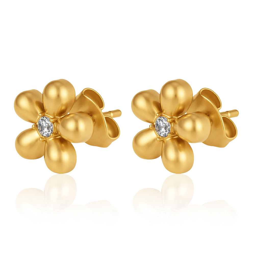 Golden Five-Petal Flower Stud Earrings JLT14102