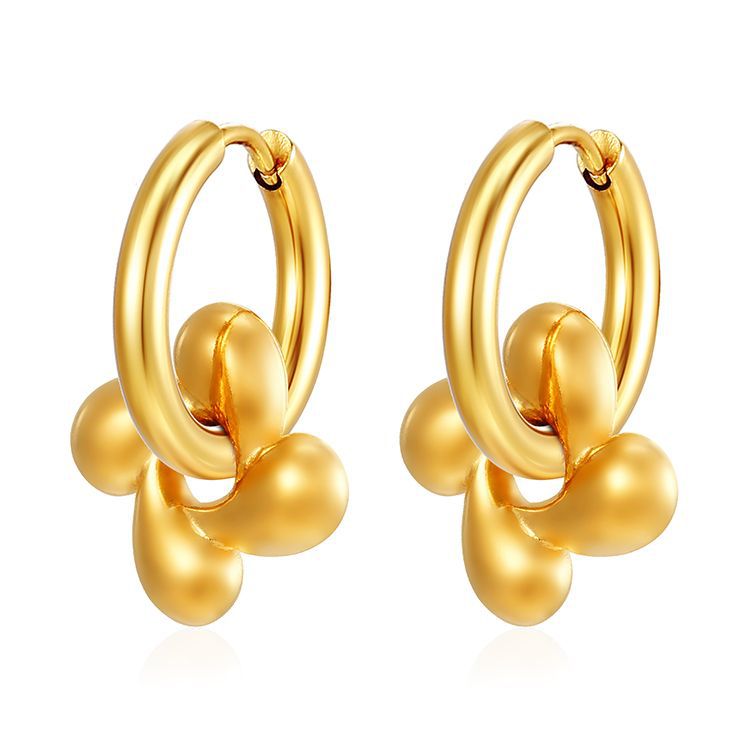Glossy Gold Bubble Accent Hoop Earrings JLT14114
