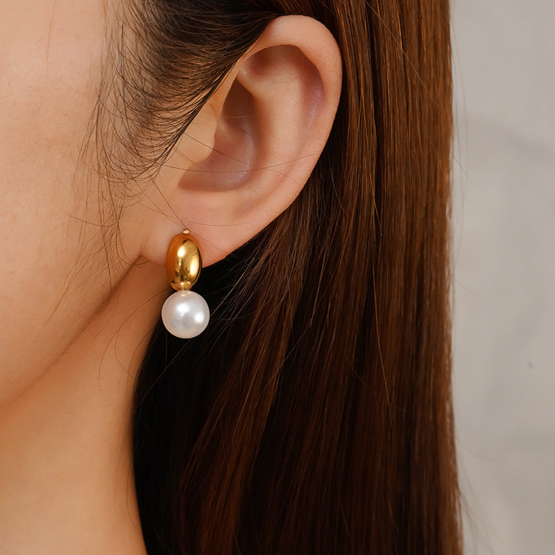 Gold Dome and Pearl Drop Stud Earrings JLT14122