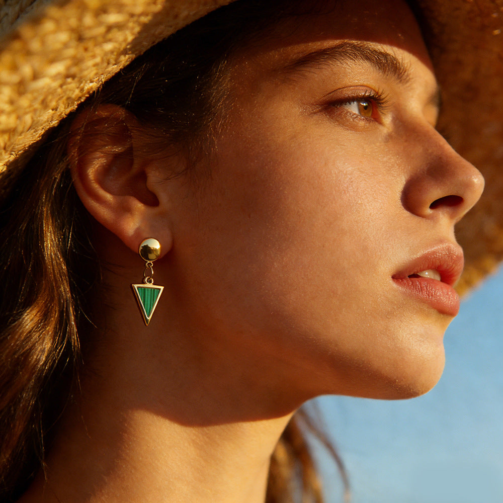 Turquoise Triangle Gold Drop Earrings JLT14128