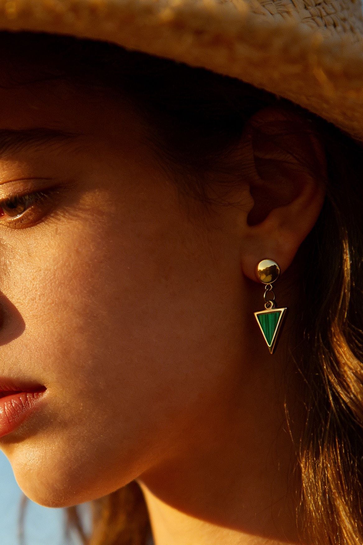 Turquoise Triangle Gold Drop Earrings JLT14128