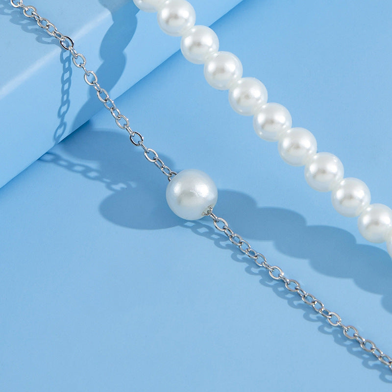 Just Lil Things Double Layer Anklet with Pearl Beads & Minimal Chain – Elegant Everyday Style JLTAK0013