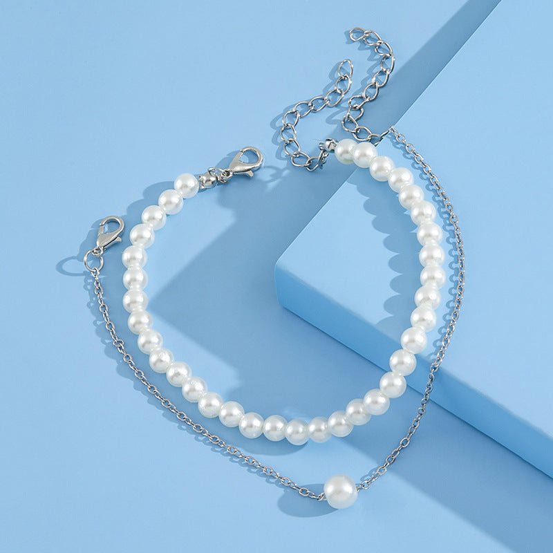 Just Lil Things Double Layer Anklet with Pearl Beads & Minimal Chain – Elegant Everyday Style JLTAK0013