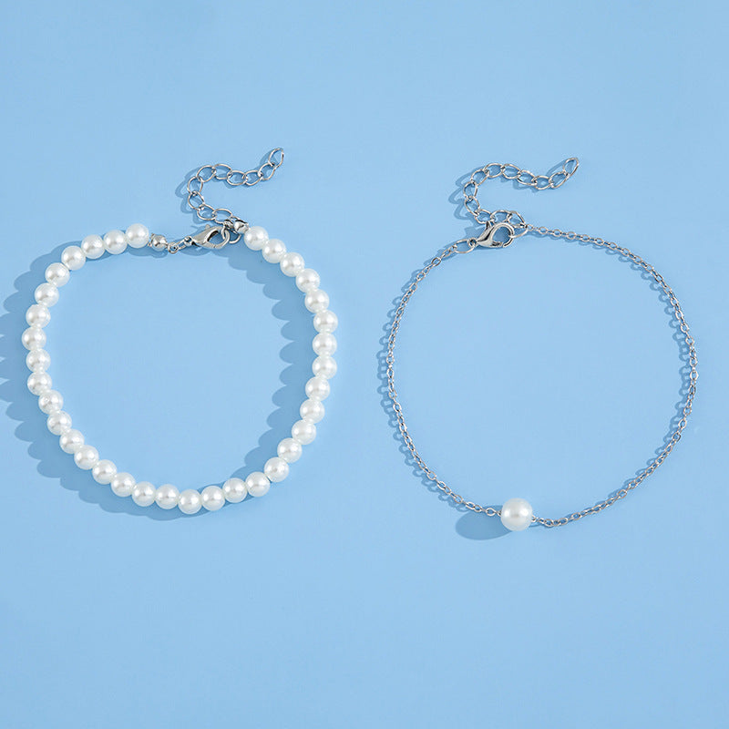 Just Lil Things Double Layer Anklet with Pearl Beads & Minimal Chain – Elegant Everyday Style JLTAK0013