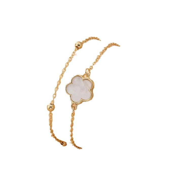 Just Lil Things Double Layer Anklet with White Clover Charm & Dainty Chain – Minimal Chic Design JLTAK0015