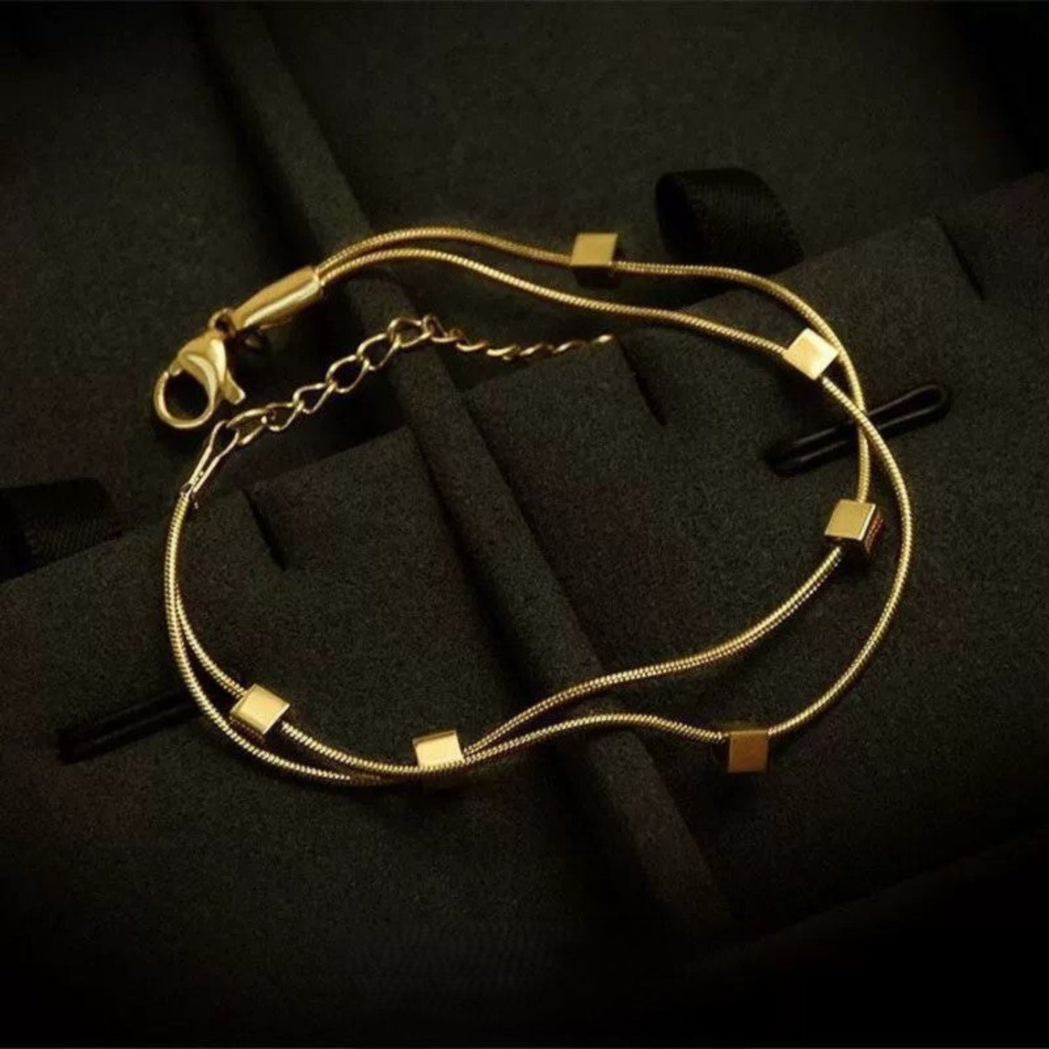 Just Lil Things Artificial Golden Minimalist Double-Layer with Cube Accents Bracelet jltb0294