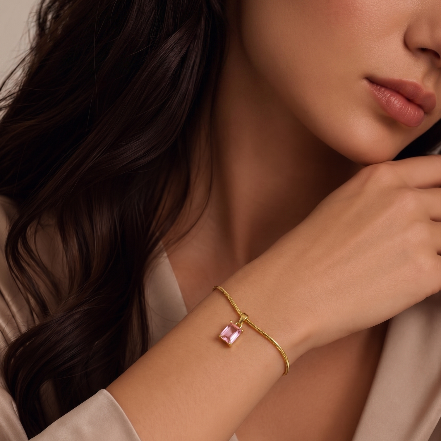 Morganite Stone Sleek Chain Bracelet JLTB0619