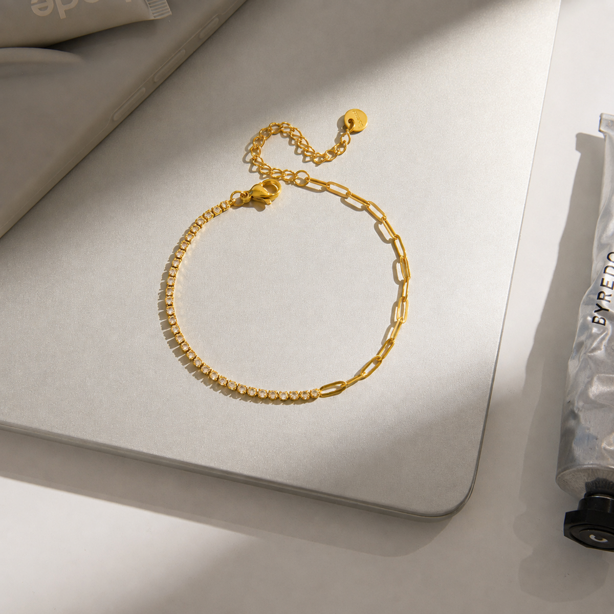 Half Tennis Half Paperclip Cable Chain Bracelet JLTB0649