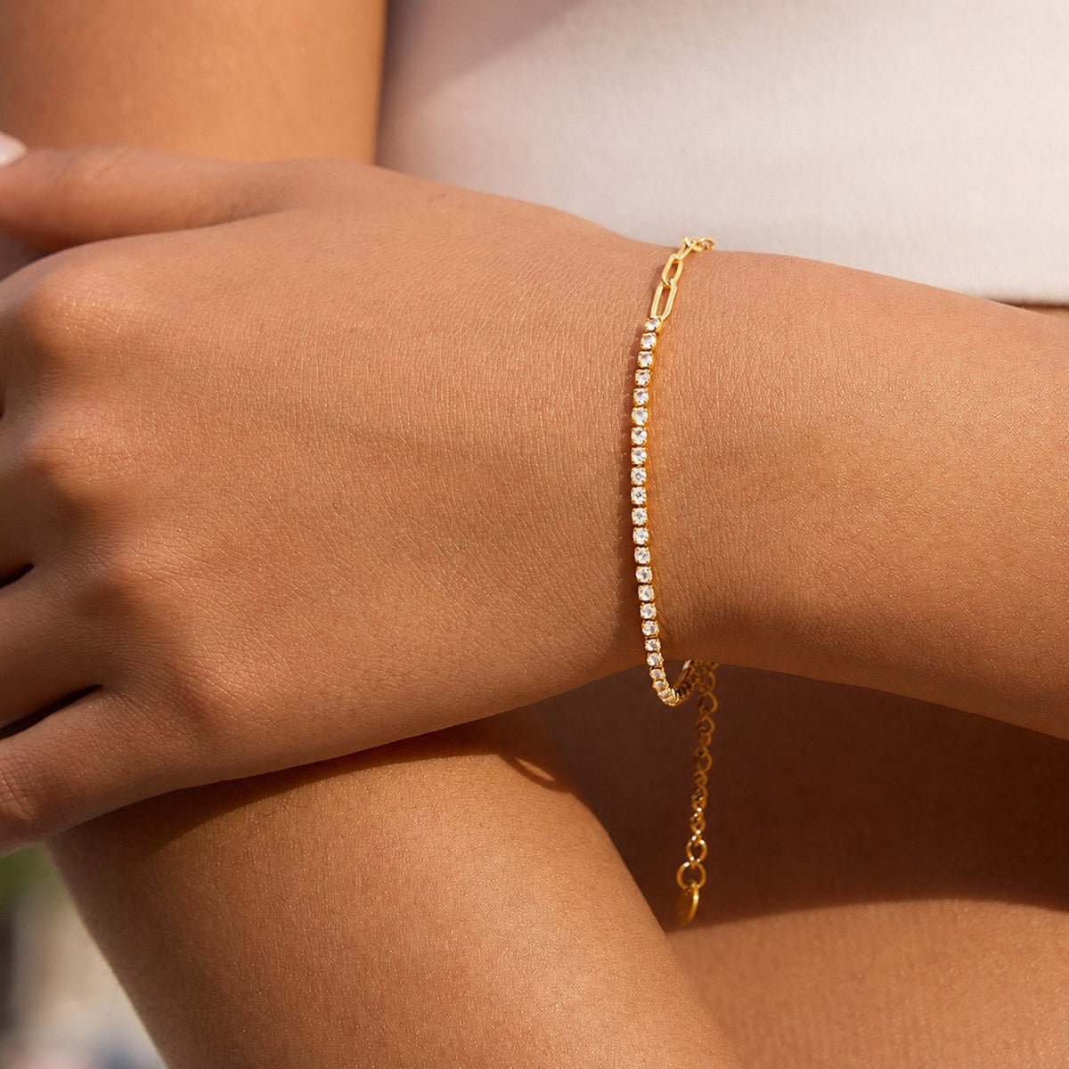 Half Tennis Half Paperclip Cable Chain Bracelet JLTB0649