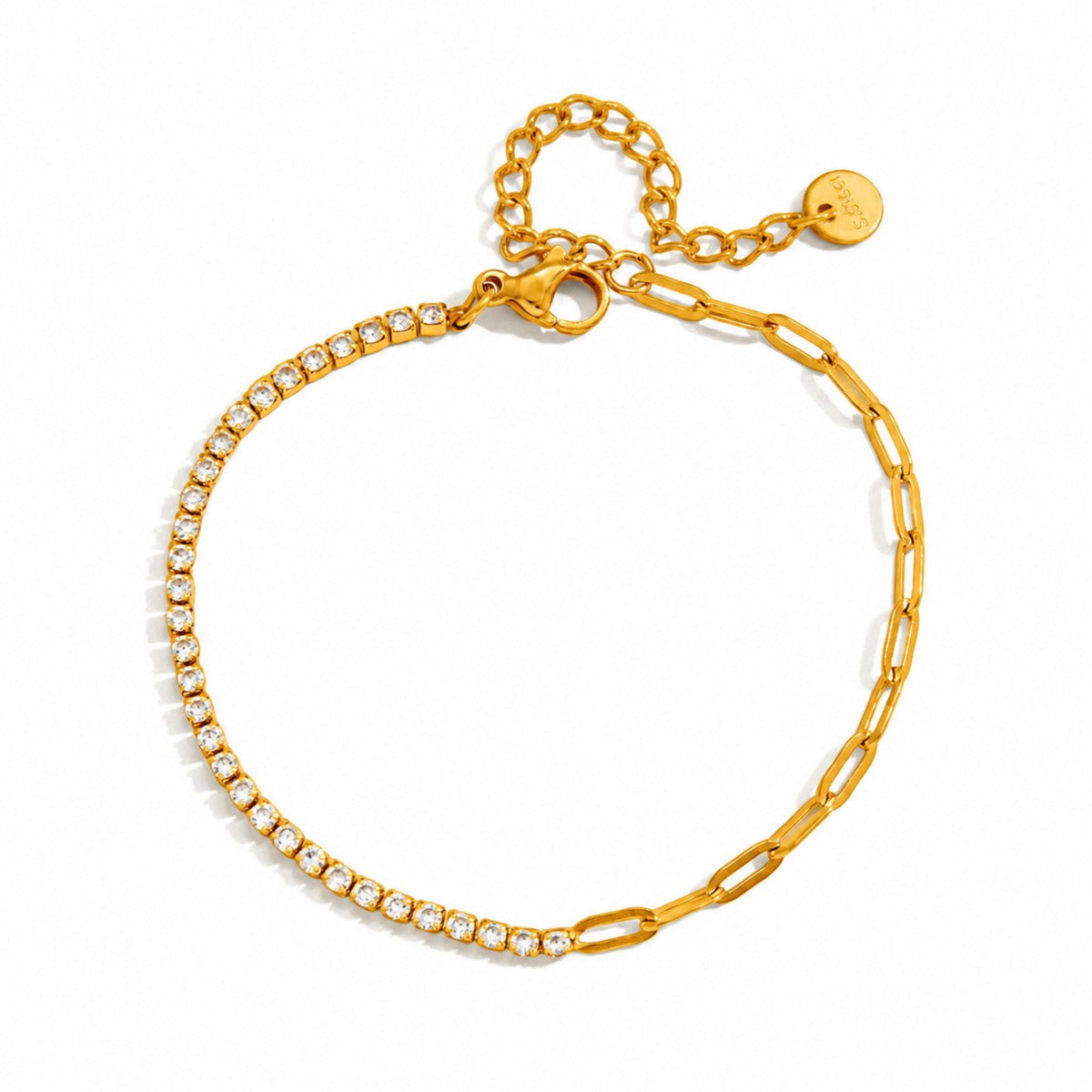 Half Tennis Half Paperclip Cable Chain Bracelet JLTB0649
