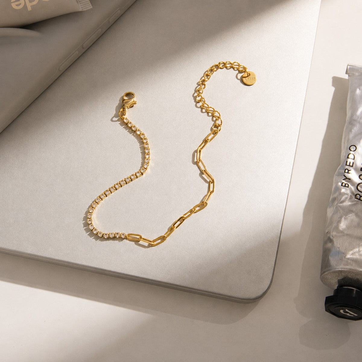 Half Tennis Half Paperclip Cable Chain Bracelet JLTB0649