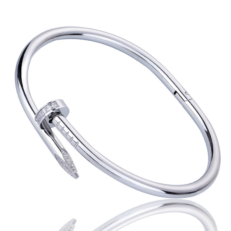 Cartier Nail Zircon Studded Silver-tone Bracelet JLTB0655